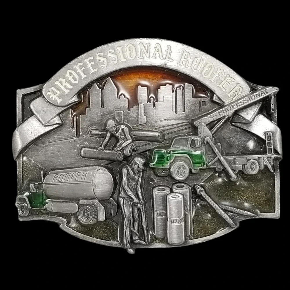 Professional Roofer Belt‎ Buckle Trade Specialties Construction Theme Pewter